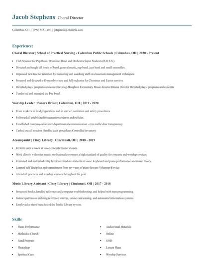 Choral Director Resume