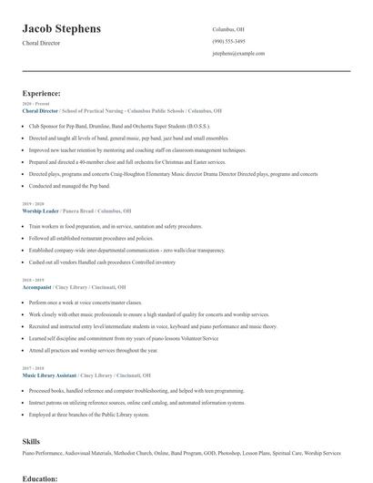 Choral Director Resume