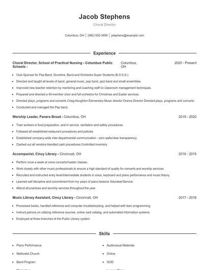 Choral Director Resume