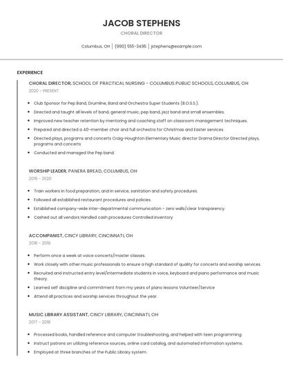 Choral Director Resume