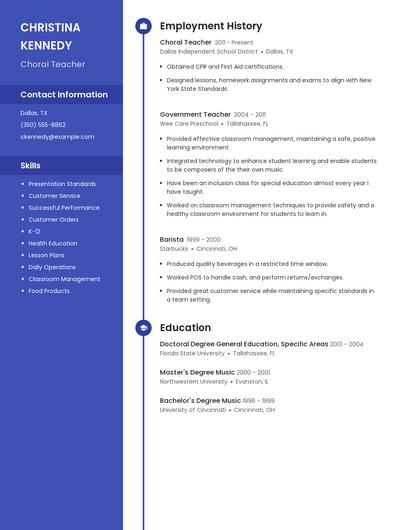 Choral Teacher Resume