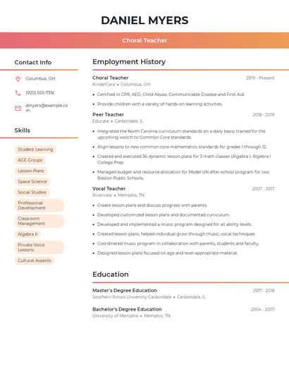 Choral Teacher Resume