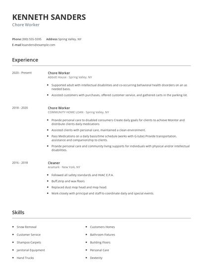 Chore Worker Resume