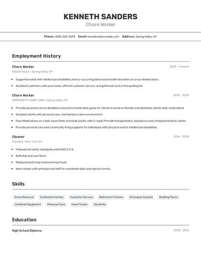 Chore Worker Resume