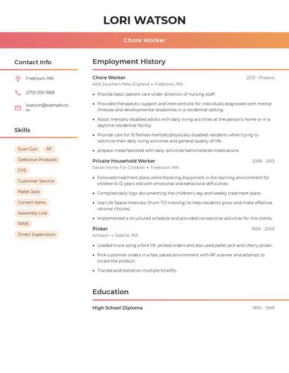 Chore Worker Resume