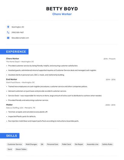 Chore Worker Resume