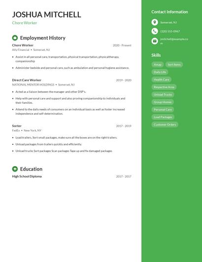 Chore Worker Resume