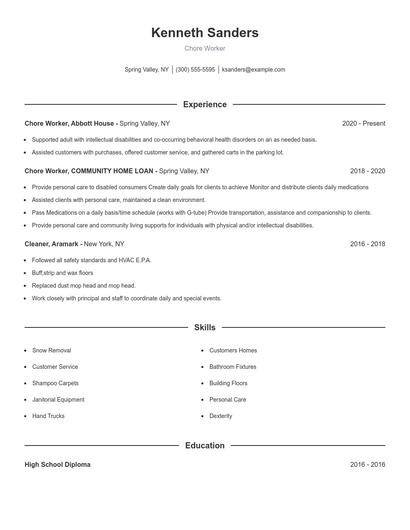 Chore Worker Resume