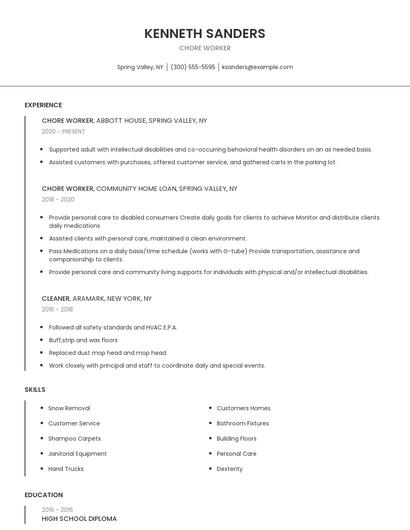 Chore Worker Resume