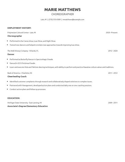 Choreographer Resume