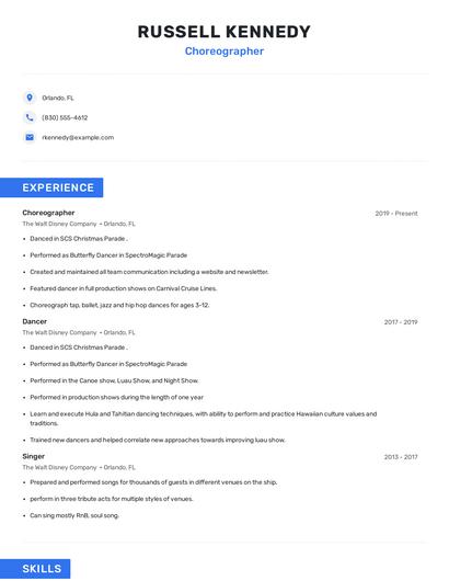 Choreographer Resume