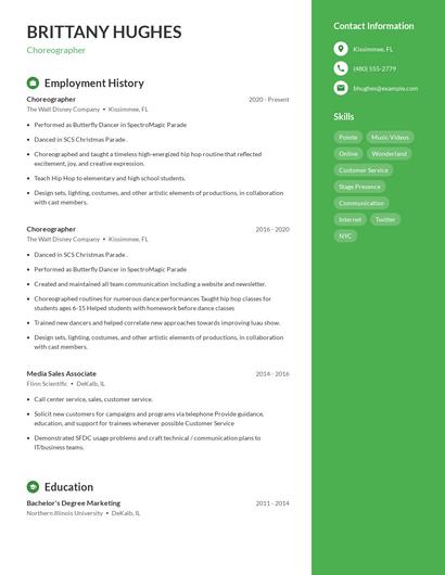 Choreographer Resume