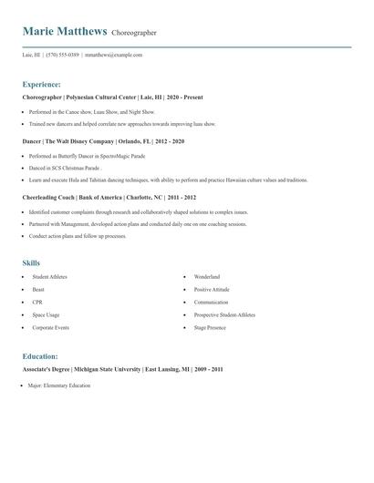 Choreographer Resume