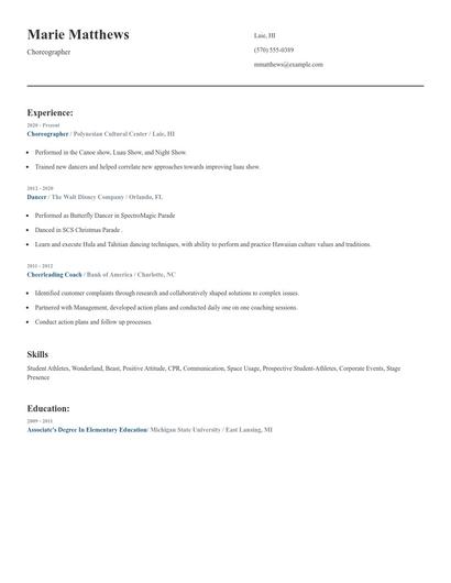 Choreographer Resume