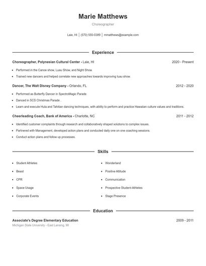 Choreographer Resume
