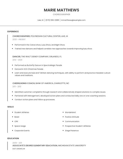 Choreographer Resume