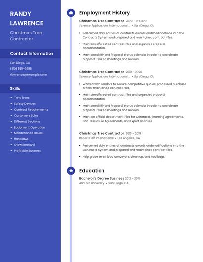Christmas Tree Contractor Resume