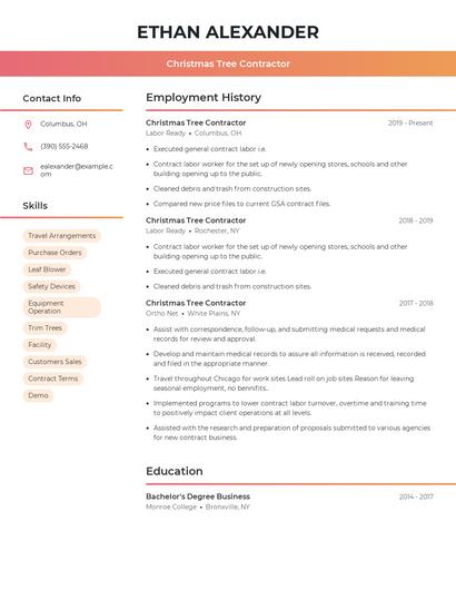 Christmas Tree Contractor Resume