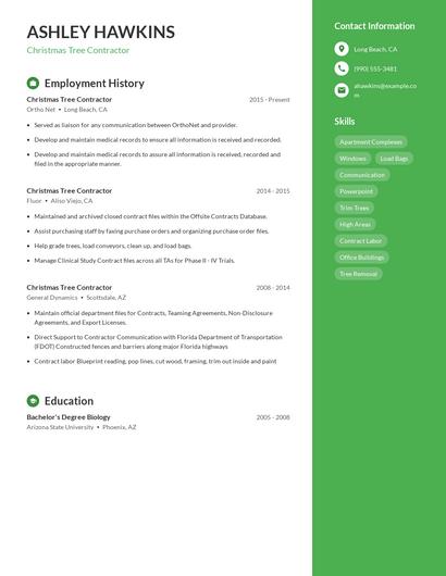 Christmas Tree Contractor Resume