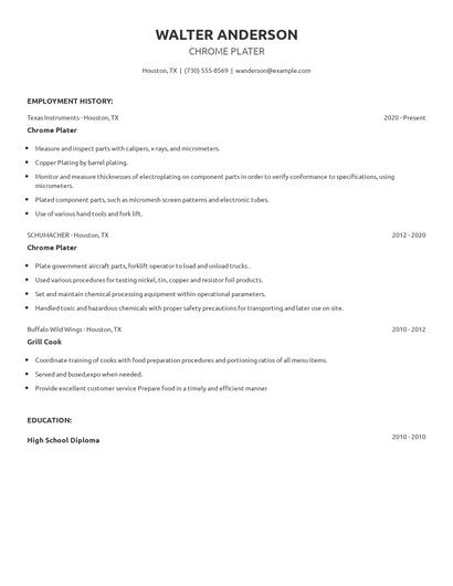 Chrome Plater Resume