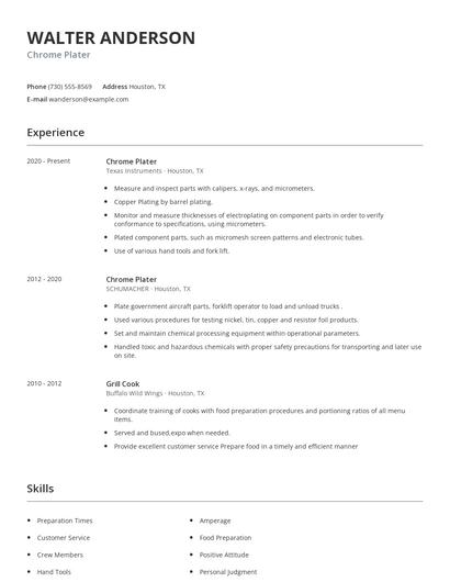 Chrome Plater Resume