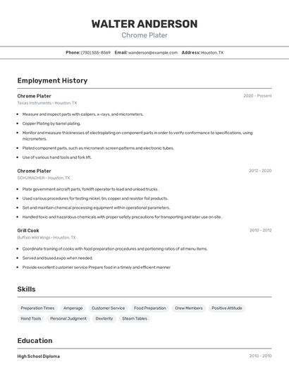Chrome Plater Resume