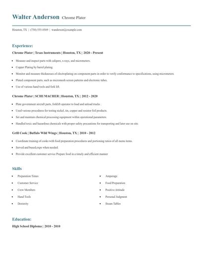 Chrome Plater Resume
