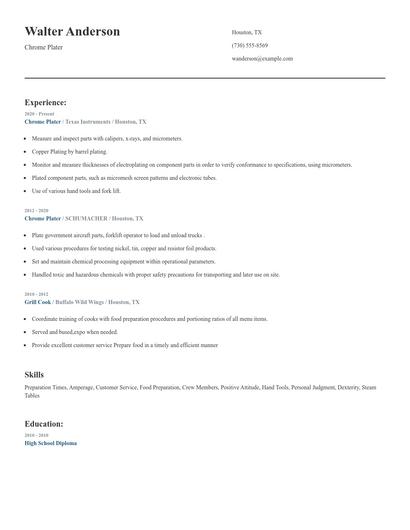 Chrome Plater Resume