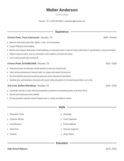 Chrome Plater Resume