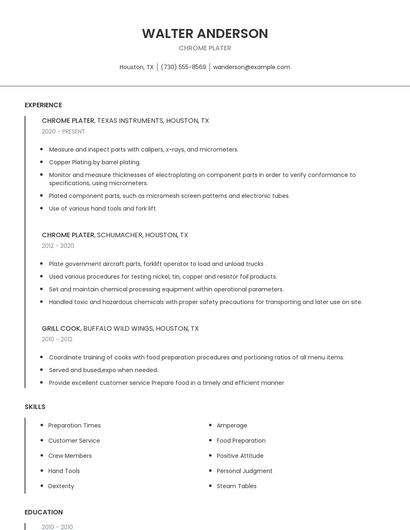 Chrome Plater Resume