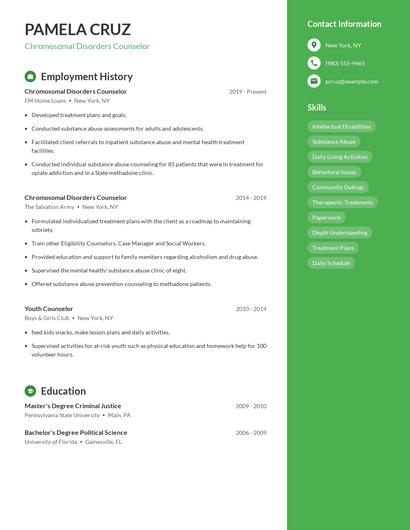 Chromosomal Disorders Counselor Resume