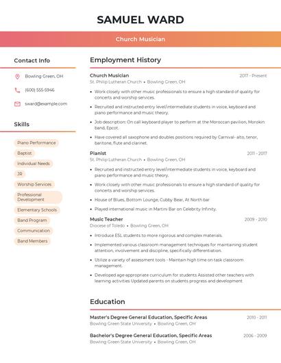 Church Musician Resume