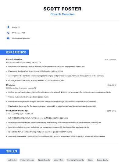 Church Musician Resume