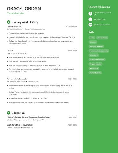 Church Musician Resume