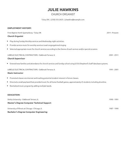 Church Organist Resume