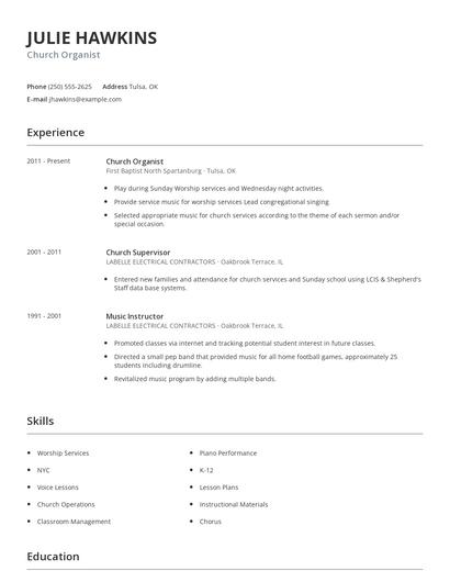 Church Organist Resume