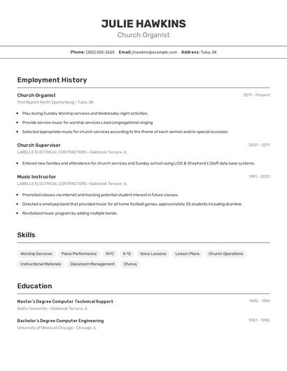 Church Organist Resume