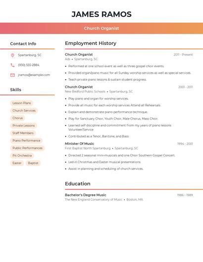 Church Organist Resume