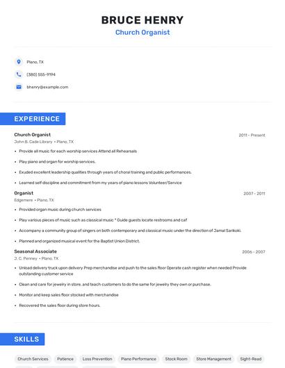 Church Organist Resume