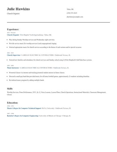 Church Organist Resume