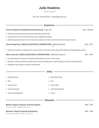 Church Organist Resume