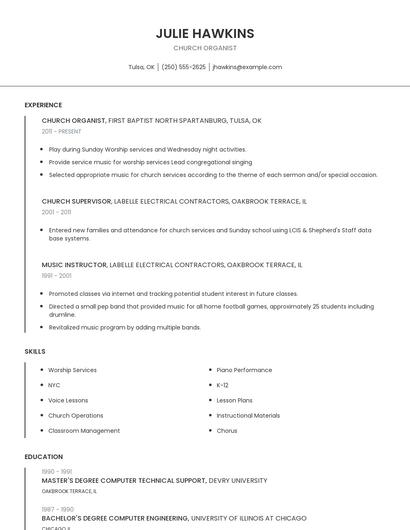 Church Organist Resume
