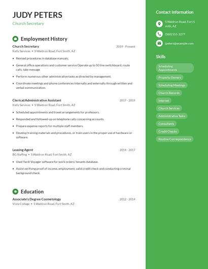 Church Secretary Resume