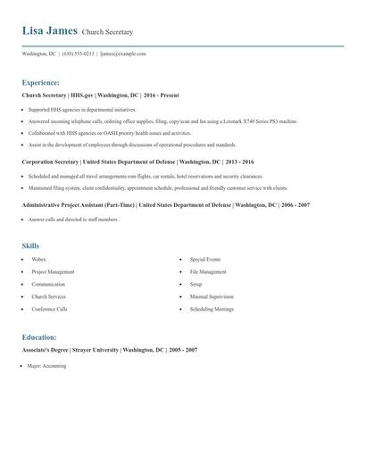 Church Secretary Resume