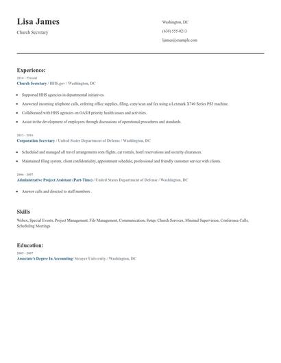 Church Secretary Resume