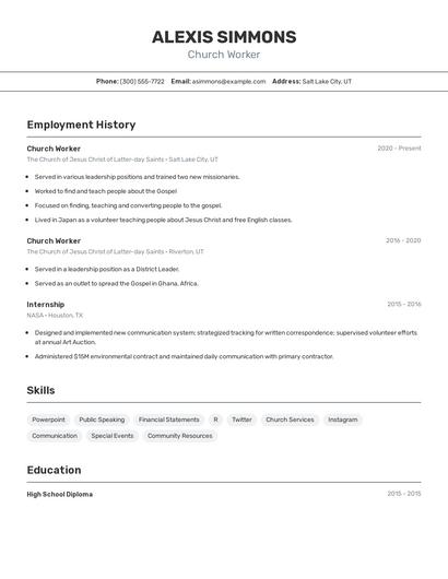 Church Worker Resume