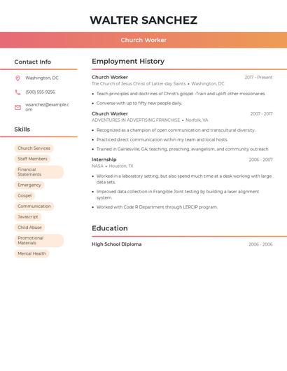 Church Worker Resume