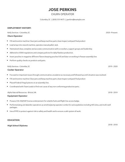 Churn Operator Resume