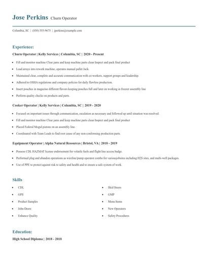 Churn Operator Resume