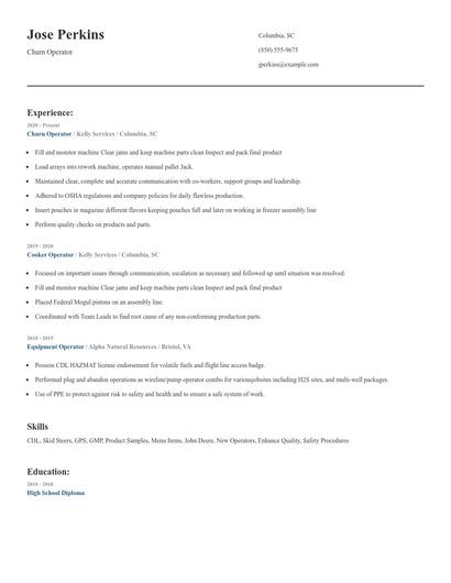 Churn Operator Resume